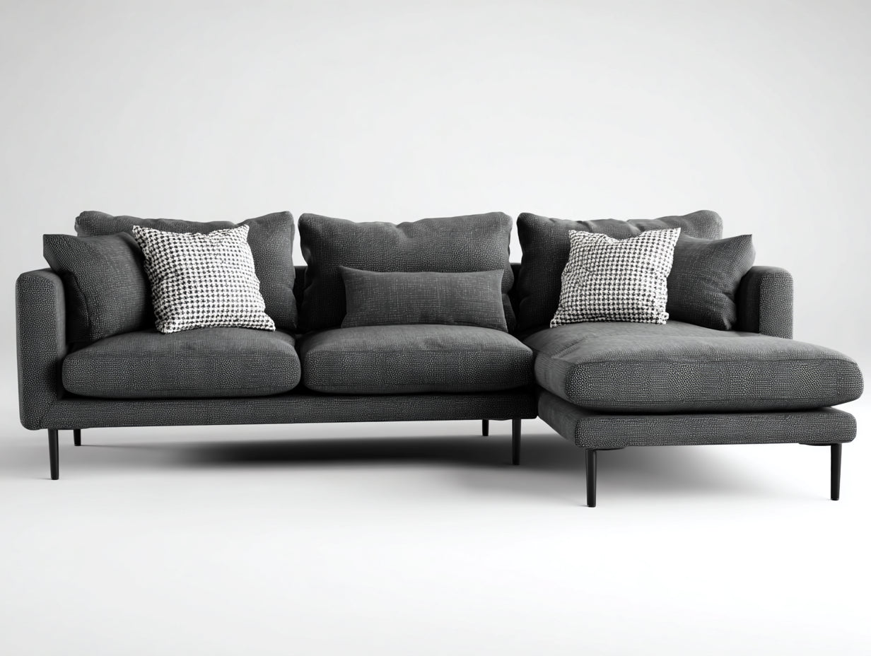 Ecksofa Stoffbezug Metallfüße 300x170x82 cm - Dunkelgrau - für Wohnzimmer mit breiter Liegefläche