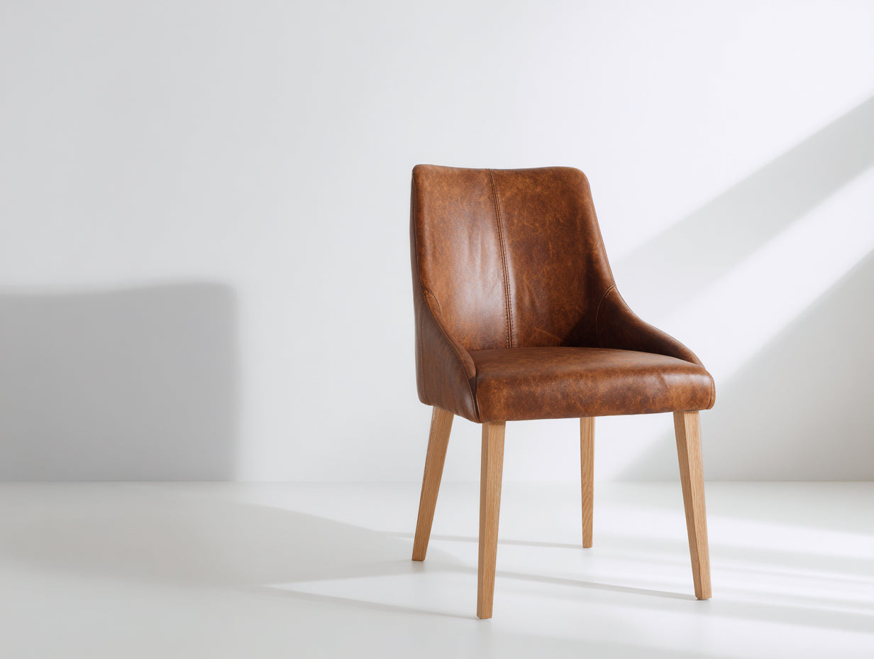 Esszimmerstühle aus Kunstleder 60 x 58 x 88 cm - Braun - Gepolstertes Retro Design mit Holzbeinen für Esszimmer