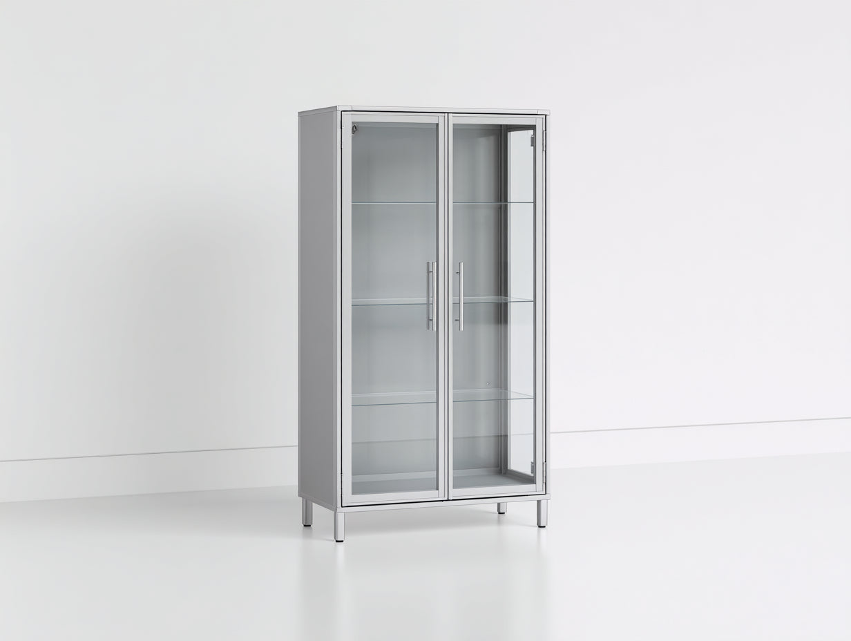Vitrinen aus Metall und Glas 80 x 40 x 170 cm - Silber und Transparent - Moderne Standvitrine mit 2 Glastüren