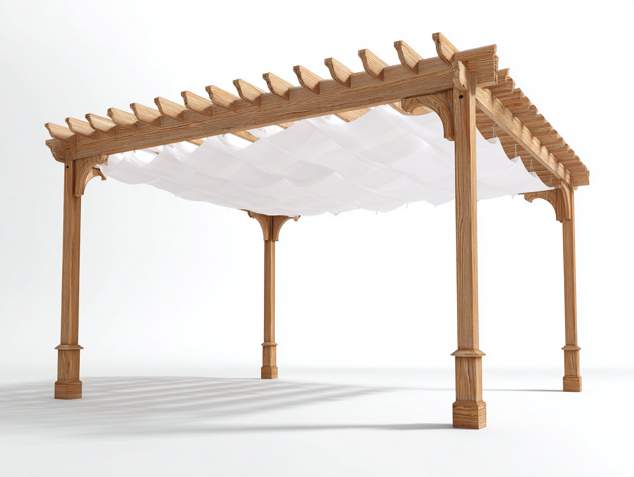 Pavillon aus Massivholz und Stoff 400 x 300 x 260 cm - Natur und Weiß - Freistehendes Design mit Stoffdach