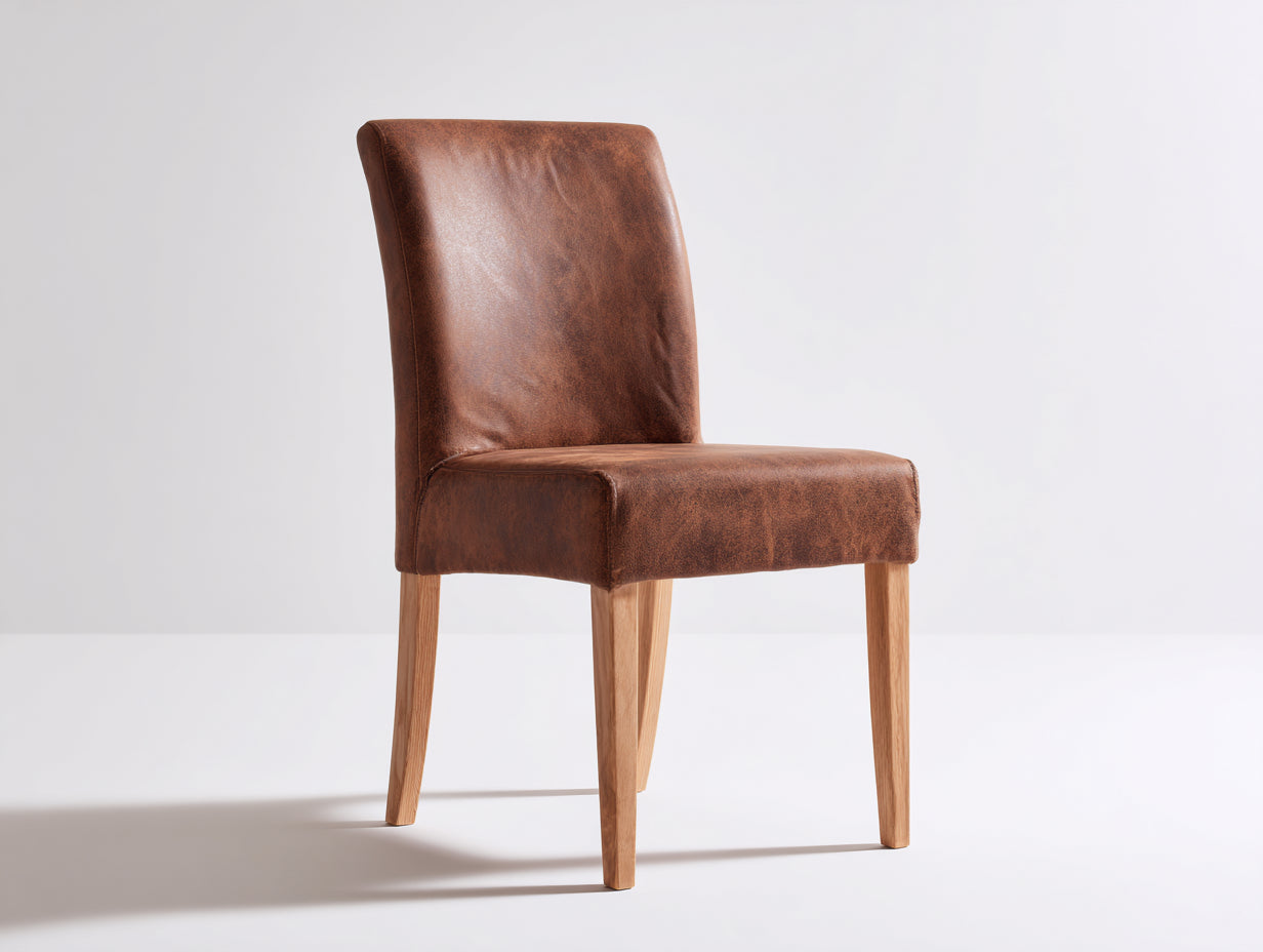 Esszimmerstühle Kunstleder 45x56x91 cm - Braun - hoher Rücken mit Holzbeinen