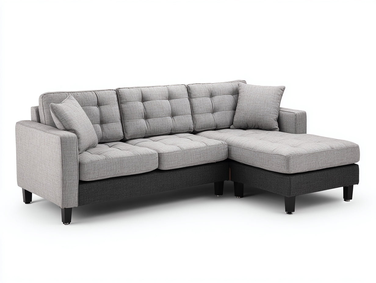 Ecksofa aus Webstoff 245 x 160 x 88 cm - Hellgrau und Dunkelgrau - Gepolstertes modernes Design mit Steppung für Wohnzimmer