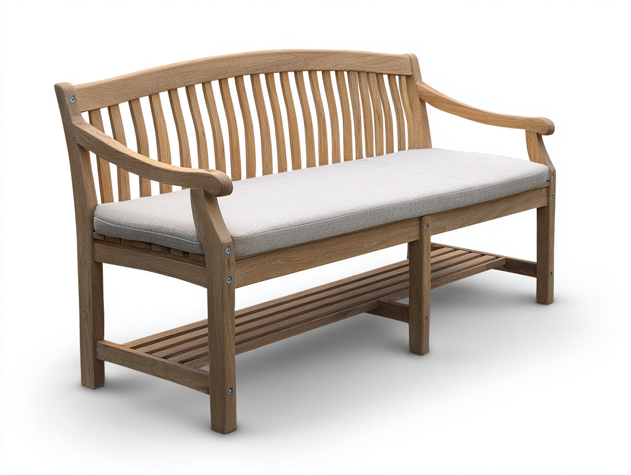 Gartenbank aus Holz 160 x 65 x 92 cm - Natur und Creme - Klassisches Design mit Armlehnen und Ablagefläche