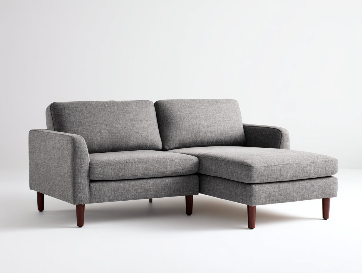 Ecksofa aus Webstoff 230 x 150 x 82 cm - Grau und Dunkelbraun - Modernes Design mit Ottomane