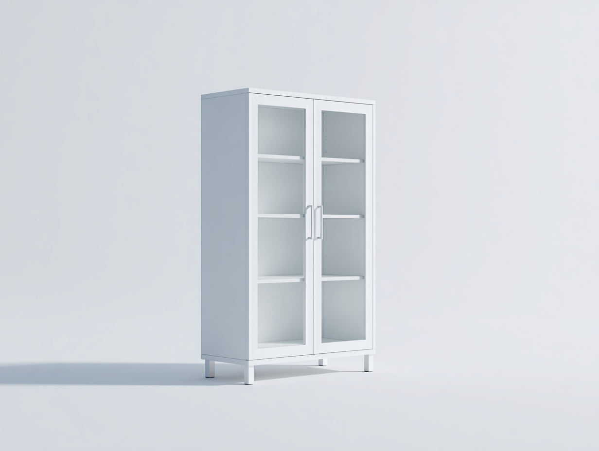 Vitrinen Metall Glas 80x40x120 cm - Weiß - 2 Glastüren mit Ablageflächen