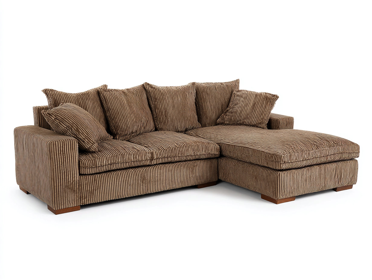 Ecksofa Cordstoff 285x170x84 cm - Braun - gepolstert mit Ottomane
