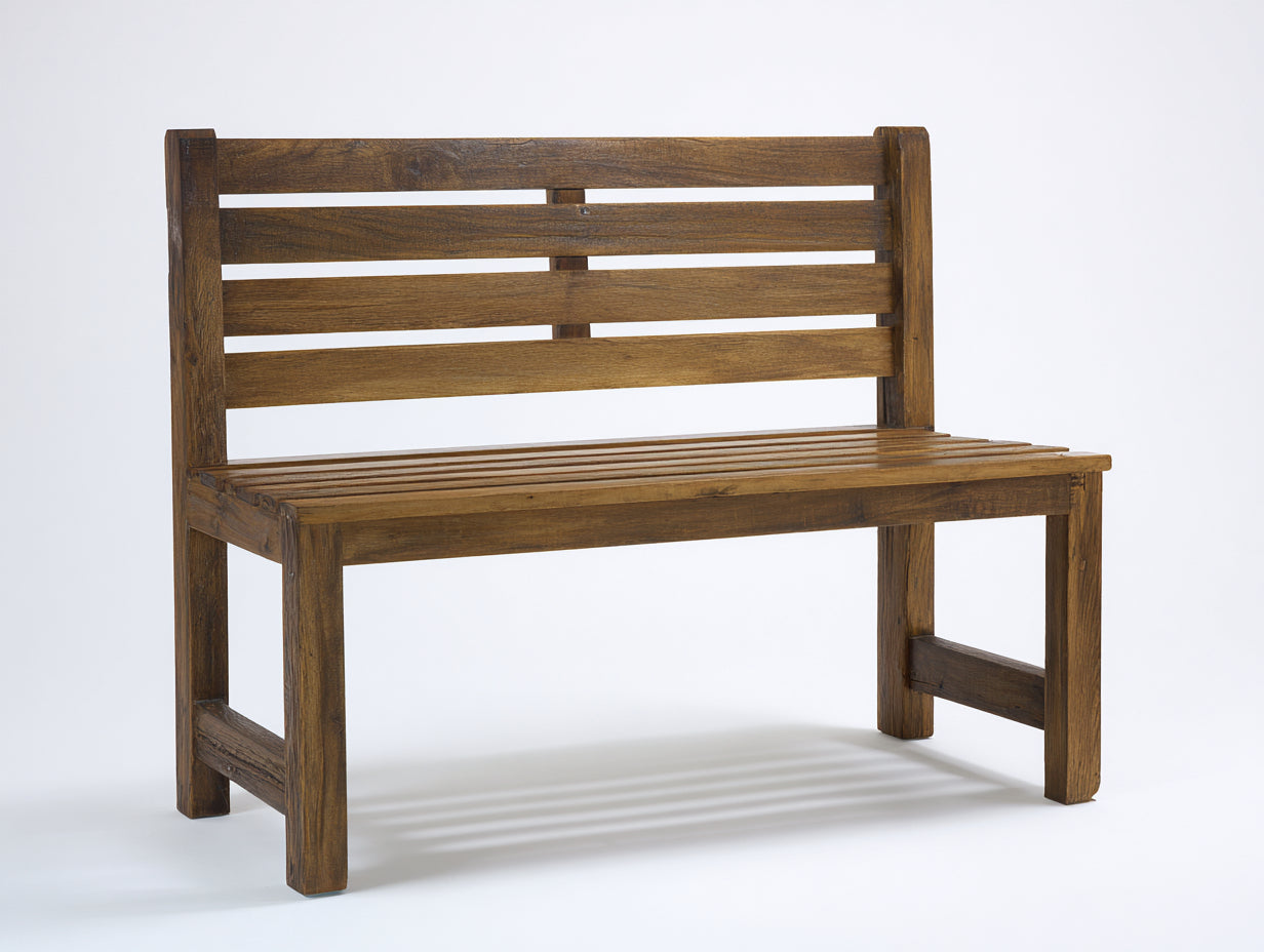 Gartenbank Massivholz 150x58x88 cm - Braun - für Garten Terrasse und Balkon mit Lattenlehne