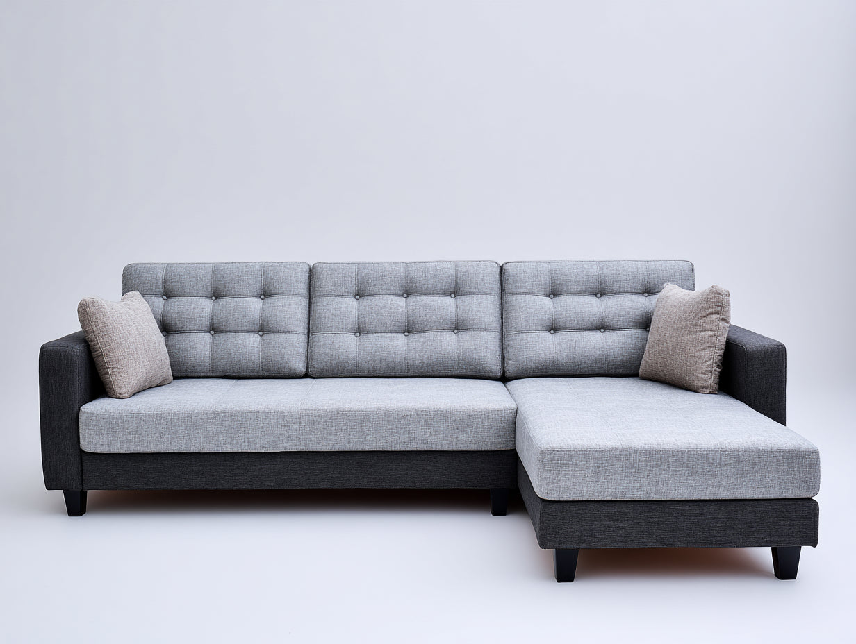 Ecksofa aus Webstoff 280 x 180 x 85 cm - Hellgrau und Dunkelgrau - Modernes Design mit Ottomane