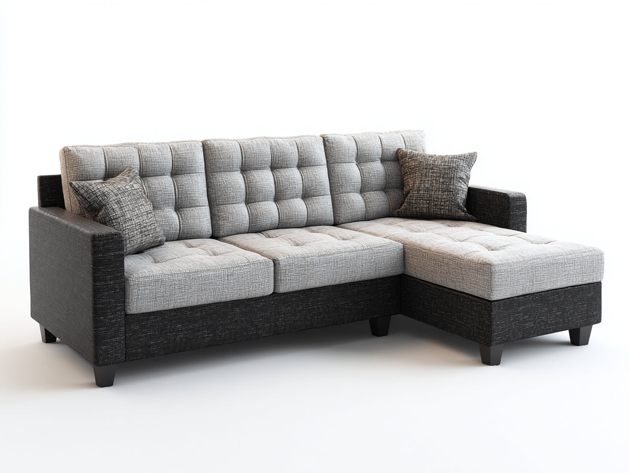 Ecksofa Webstoff 260x160x84 cm - Hellgrau und Anthrazit - gepolstertes Wohnzimmersofa