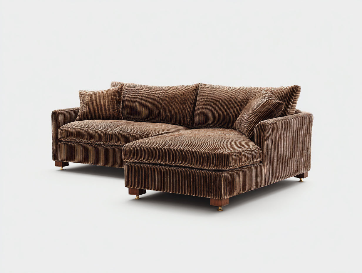Ecksofa aus Cordstoff 260 x 180 x 85 cm - Braun - Gepolstertes modernes Design für Wohnzimmer