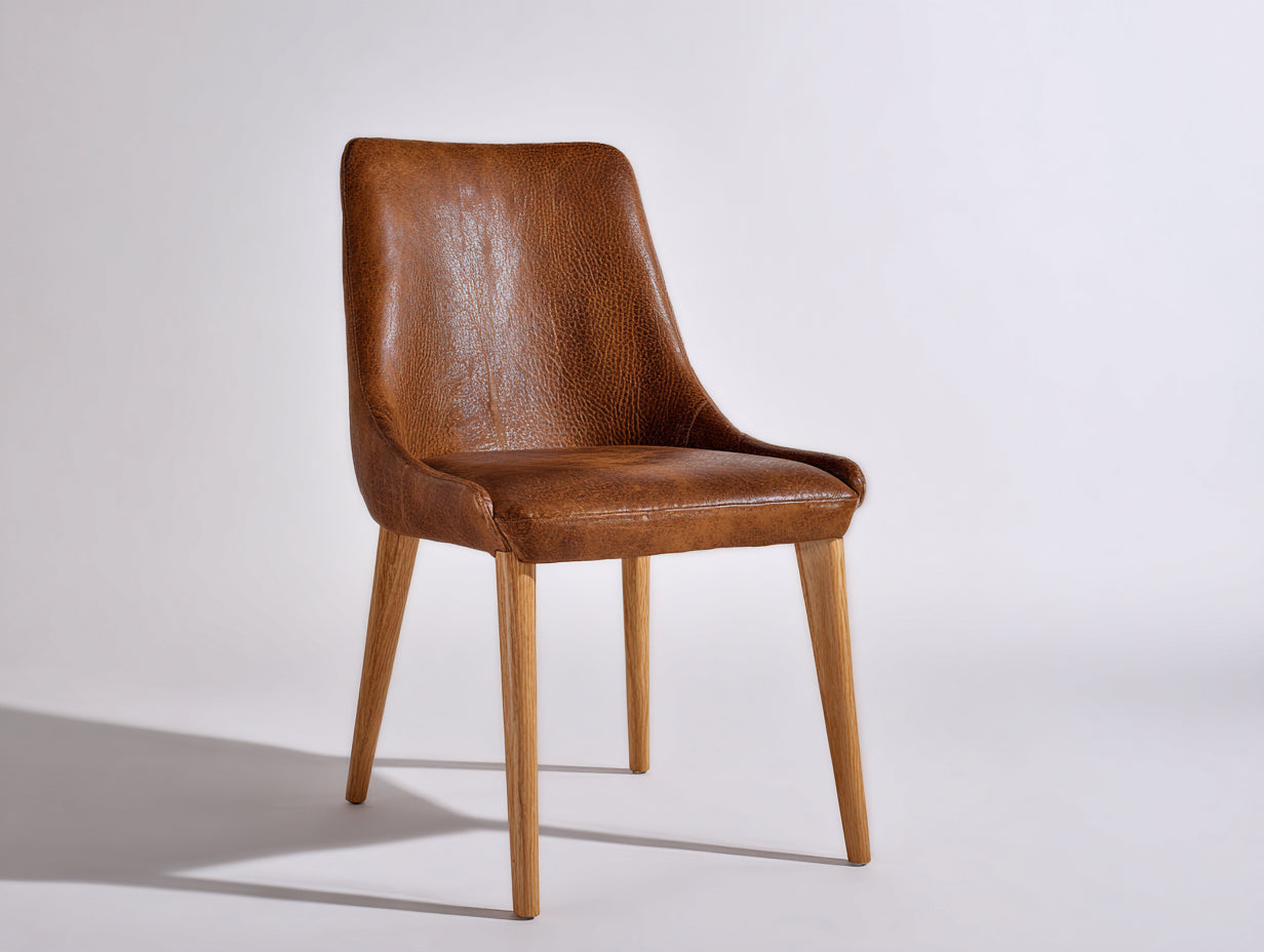 Esszimmerstühle aus Kunstleder 58 x 52 x 86 cm - Braun und Natur - Retrodesign mit Holzbeinen