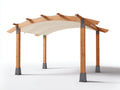 Pavillon aus Holz und Polyester 400 x 300 x 270 cm - Naturbraun und Beige - Geschwungenes Stoffdach für Garten und Terrasse