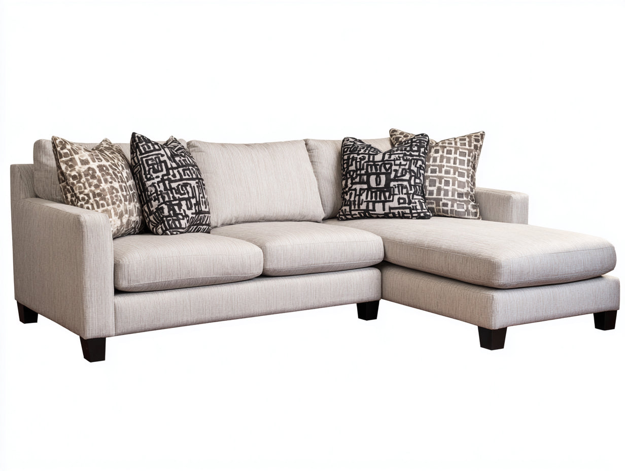 Ecksofa aus Strukturstoff 285 x 185 x 86 cm - Beige und Dunkelbraun - Modernes Design mit Ottomane