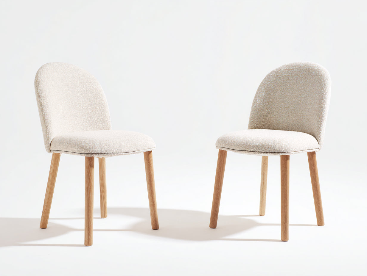 Esszimmerstühle aus Bouclé-Stoff 55 x 50 x 84 cm - Creme und Natur - Modernes 2er-Set