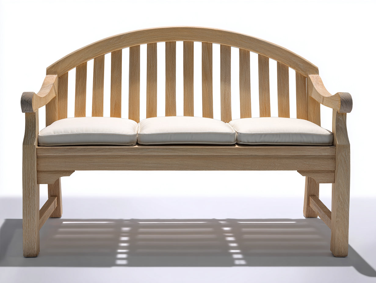 Gartenbank Holz 180x65x96 cm - Naturholz und Weiß - Sitzbank mit Bogenrücken und Armlehnen