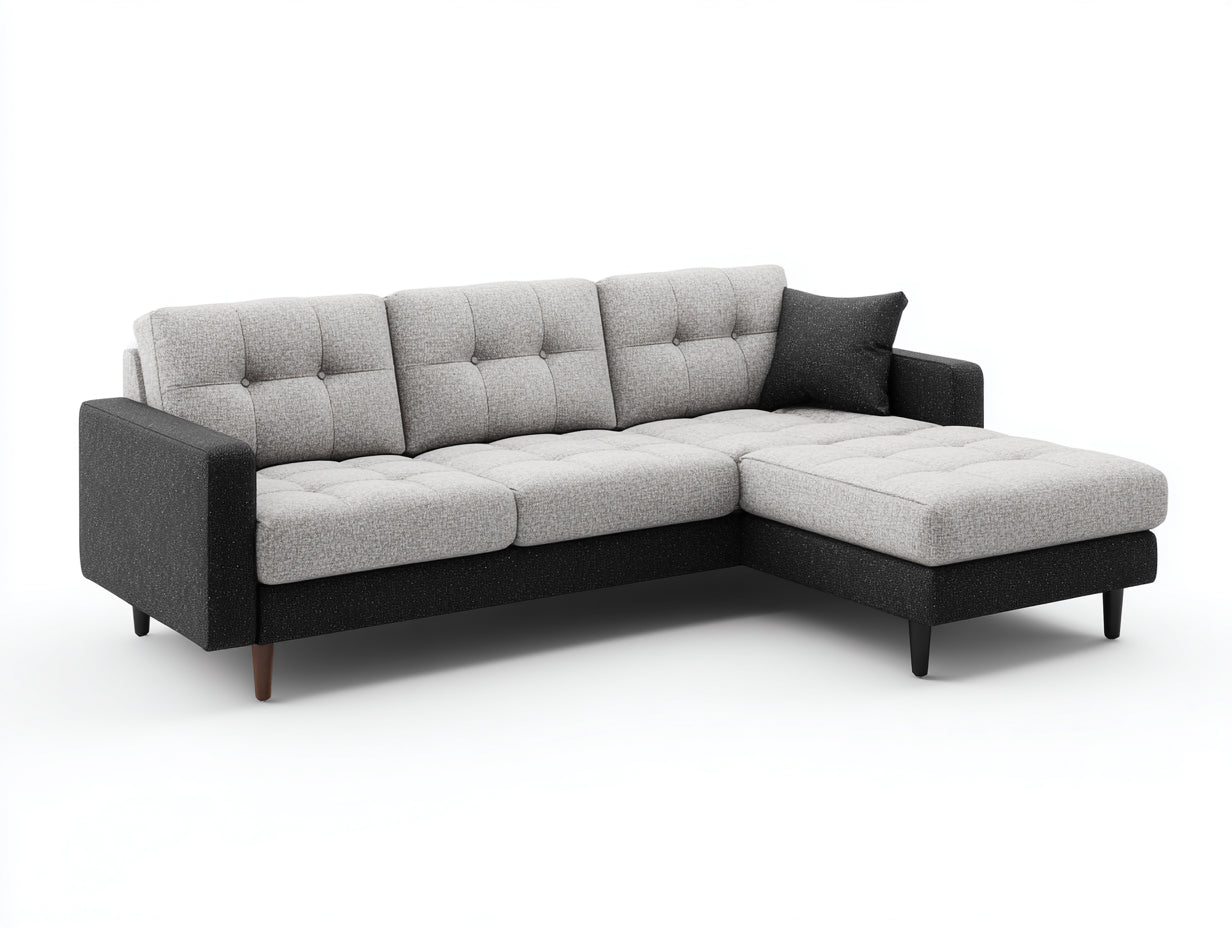 Ecksofa Stoff 275x165x84 cm - Grau und Schwarz - gepolstert mit Ottomane