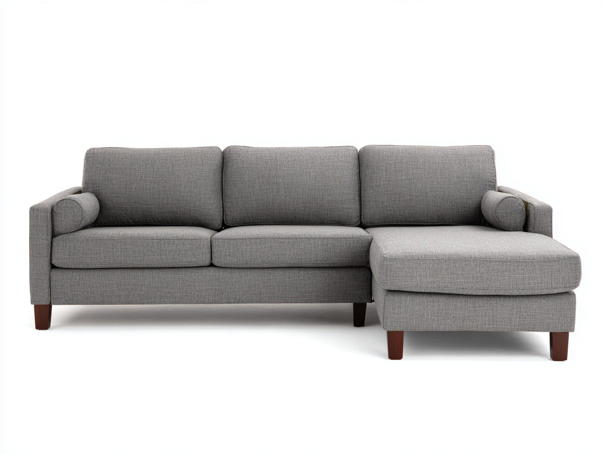 Ecksofa aus Webstoff 250 x 160 x 86 cm - Grau - Gepolstertes modernes Design mit Holzfüßen für Wohnzimmer