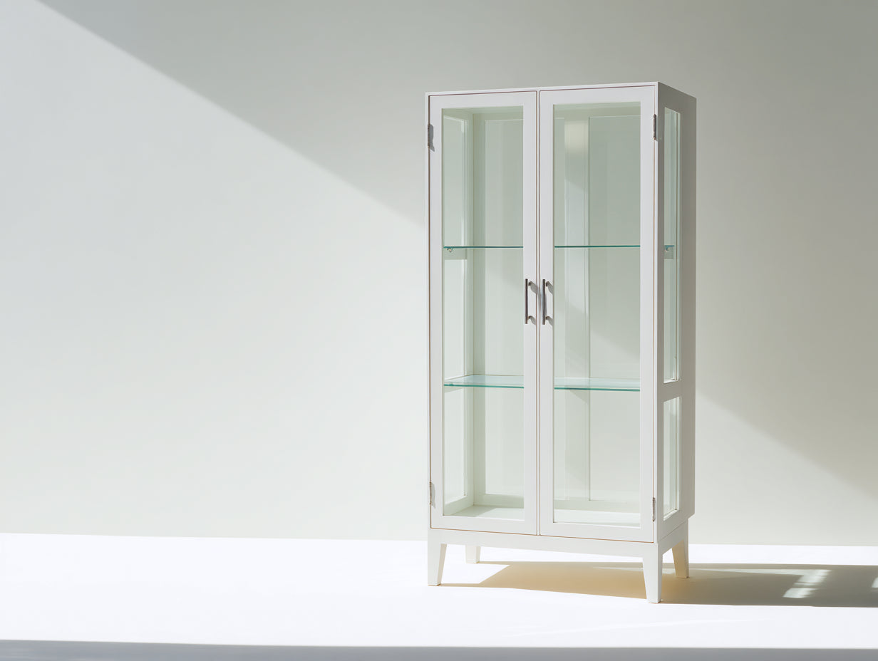 Vitrinen Holzwerkstoff Glas 80x40x180 cm - Weiß - für Wohnzimmer und Esszimmer mit 2 Glastüren