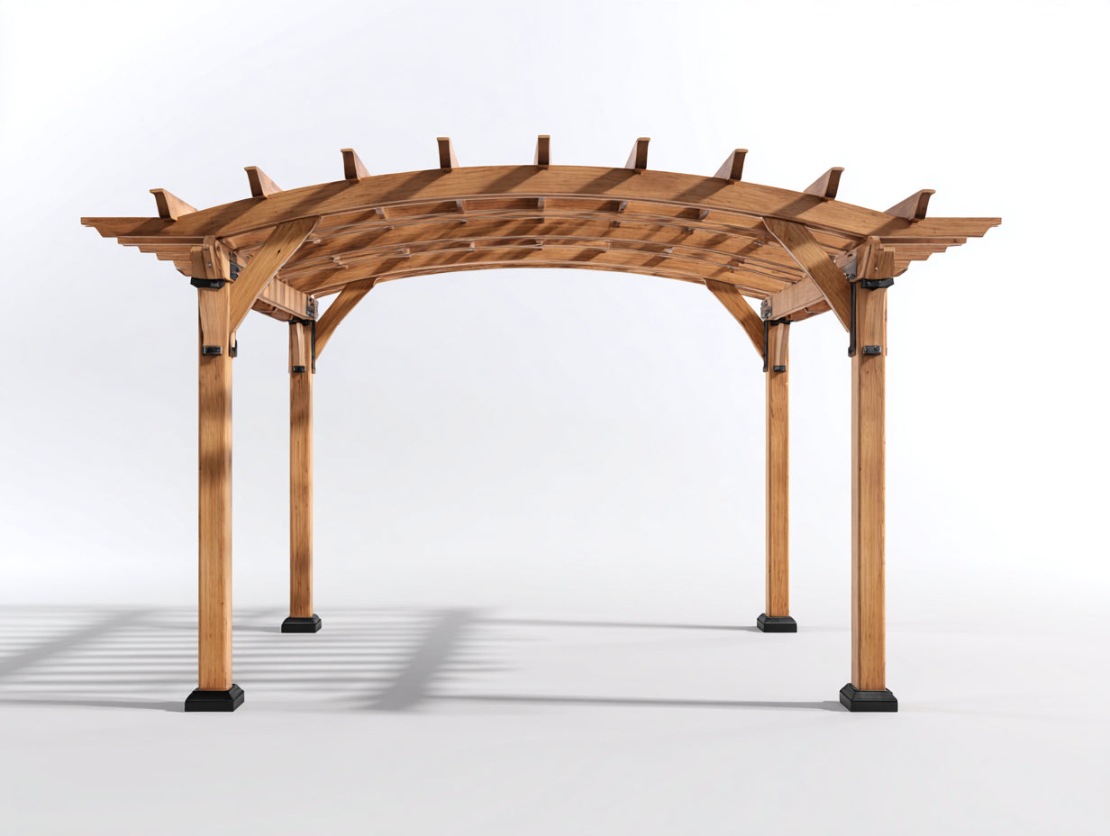 Pavillon Holz 400x300x250 cm - Naturholz und Schwarz - Pergola mit Bogendach für Garten