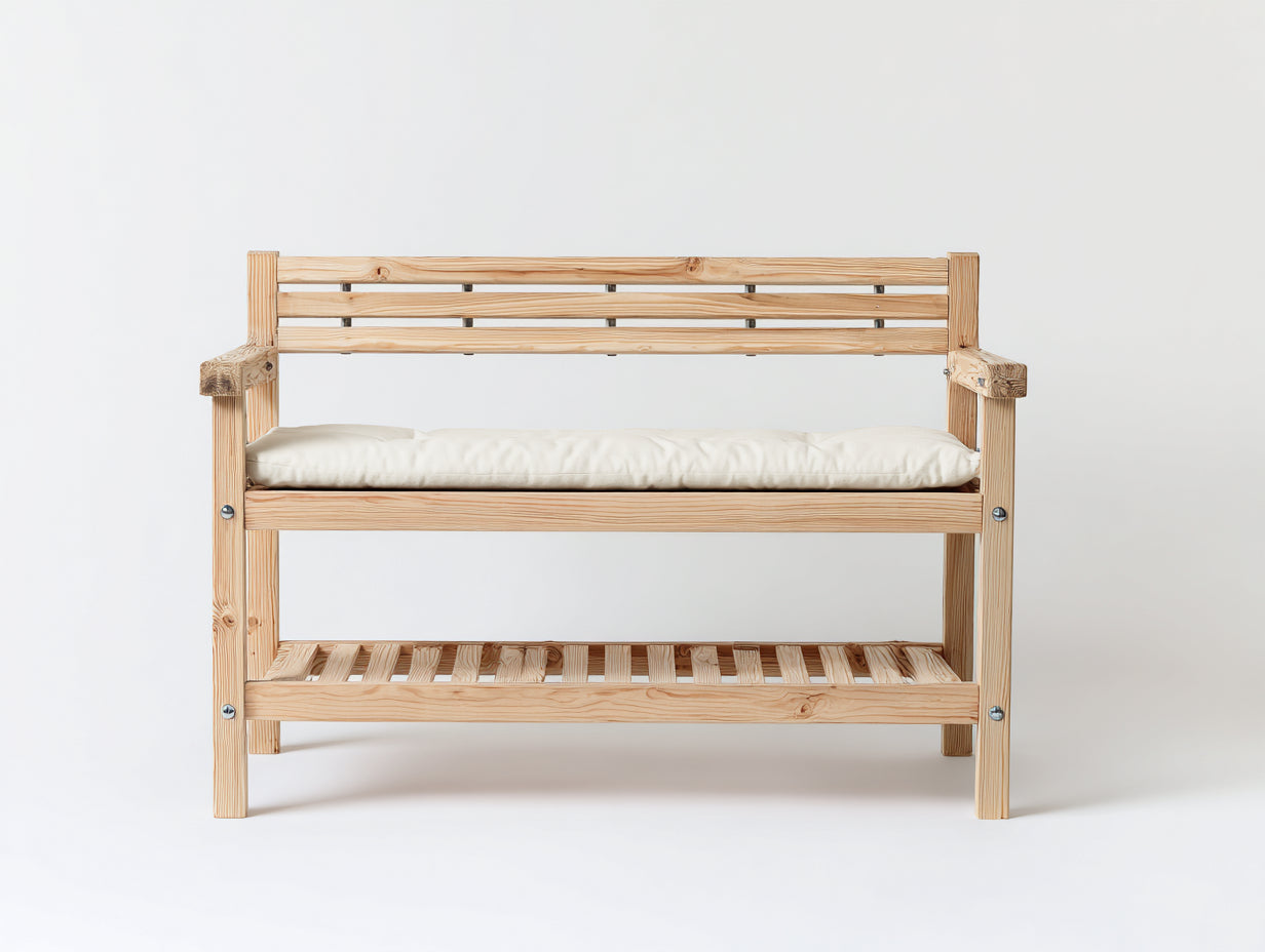 Gartenbank Massivholz 150x65x90 cm - Natur-Creme - für Garten Terrasse und Balkon mit Sitzpolster