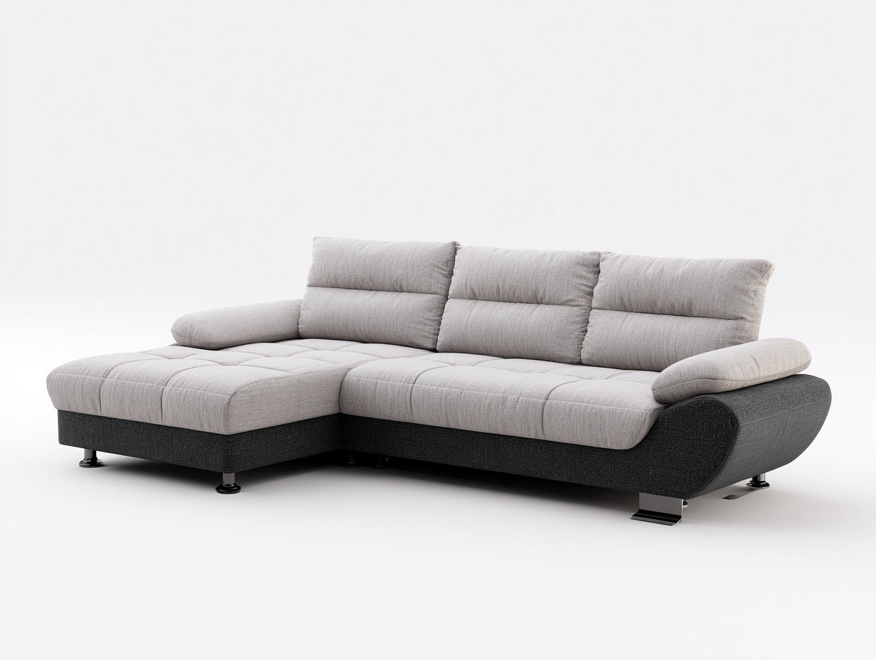 Ecksofa Stoffbezug 270x170x85 cm - Hellgrau-Dunkelgrau - für Wohnzimmer mit breiter Liegefläche