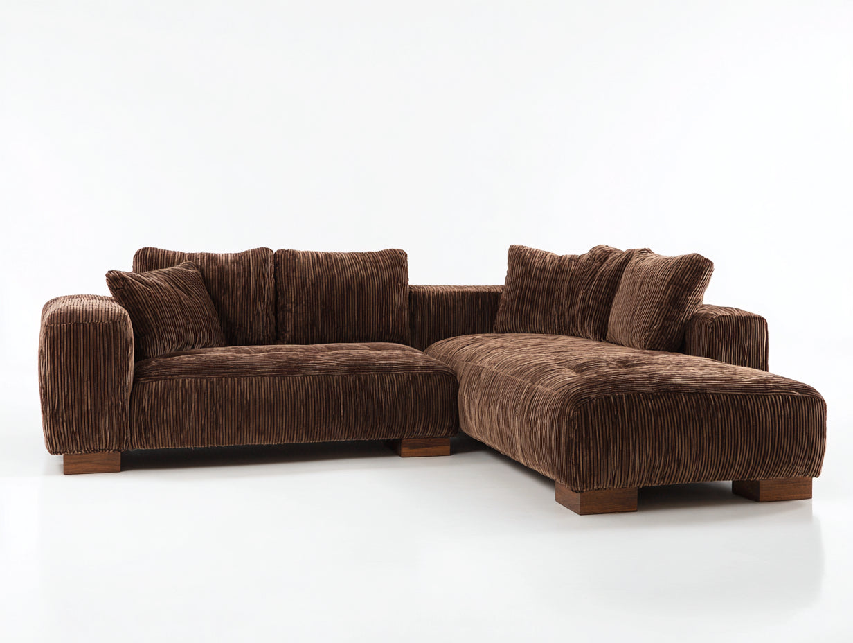 Ecksofa aus Cordstoff 280 x 180 x 82 cm - Dunkelbraun - Modernes Design mit Ottomane