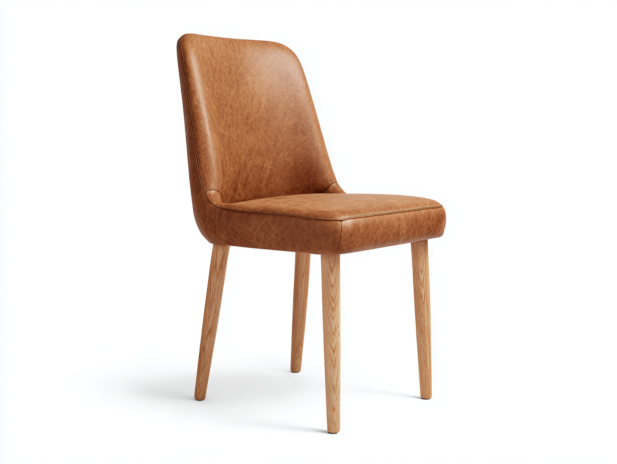 Esszimmerstühle Kunstleder 45x54x88 cm Braun-Natur für Esszimmer - Gepolsterter Sitz - Holzbeine - Modernes Design