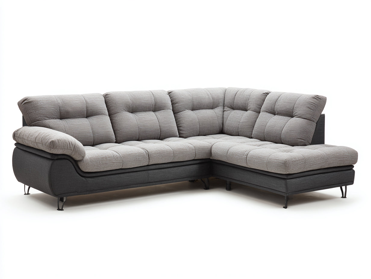 Ecksofa Webstoff 280x200x85 cm - Grau und Dunkelgrau - gepolstertes Sofa mit Metallfüßen