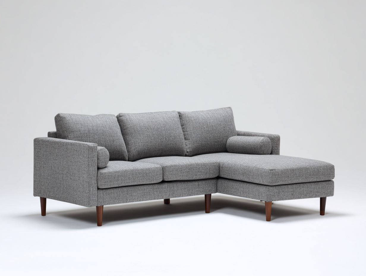 Ecksofa Stoff 270x165x82 cm - Grau - gepolstert mit Ottomane