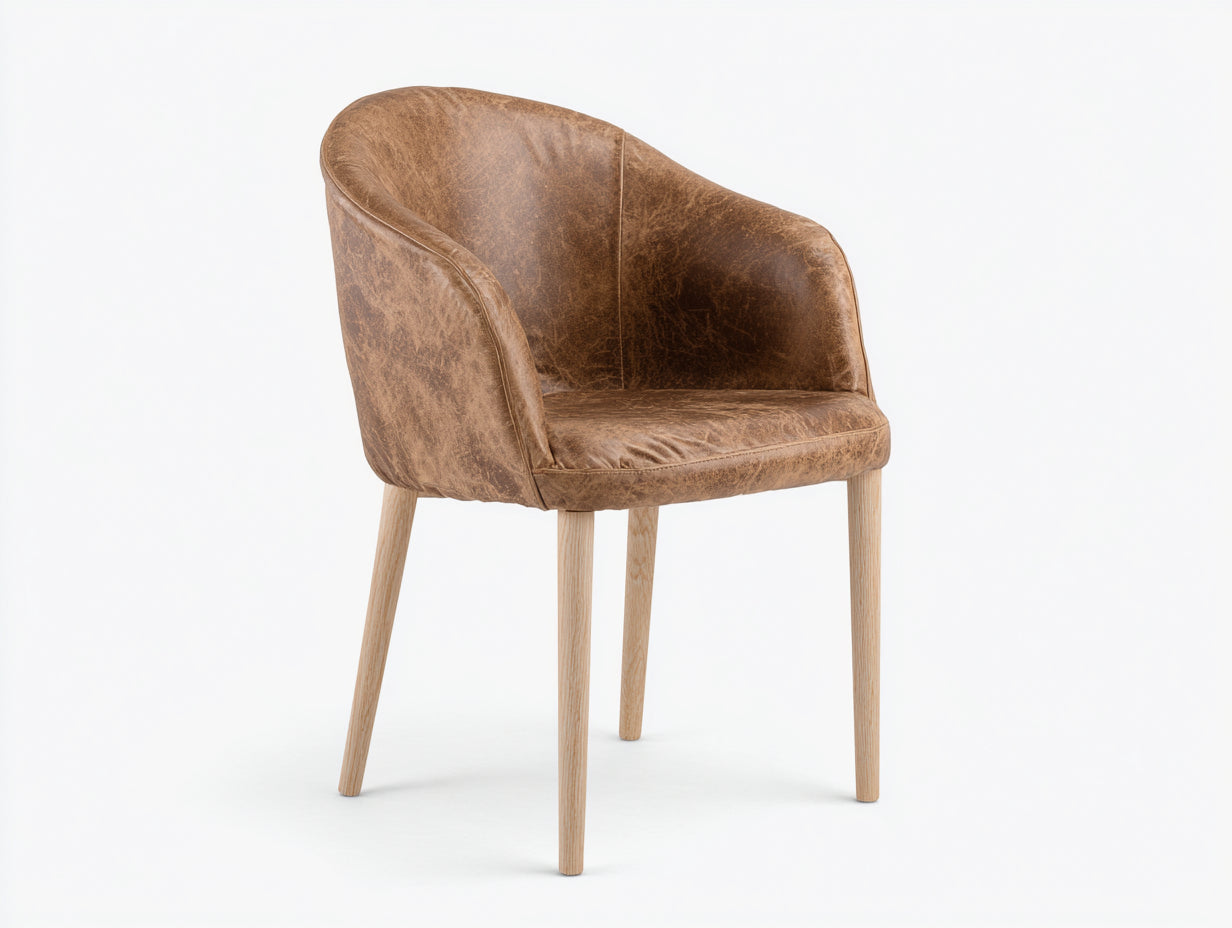 Esszimmerstühle Kunstleder 58x57x80 cm Braun-Natur für Esszimmer - Gepolsterte Schalenform - Holzbeine - Modernes Design