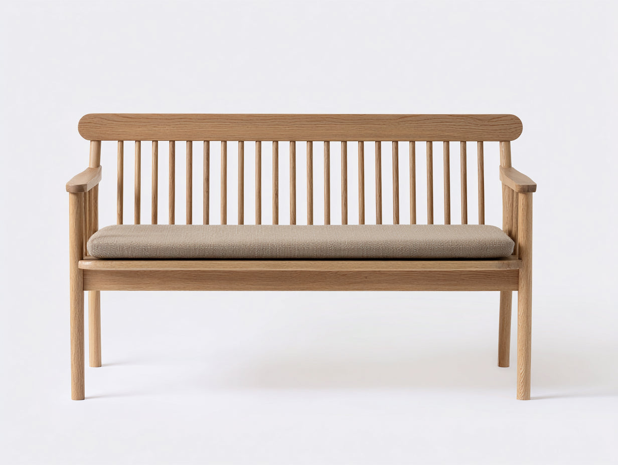 Gartenbank aus Massivholz 150 x 60 x 90 cm - Natur und Beige - Klassisches Spindeldesign mit Armlehnen