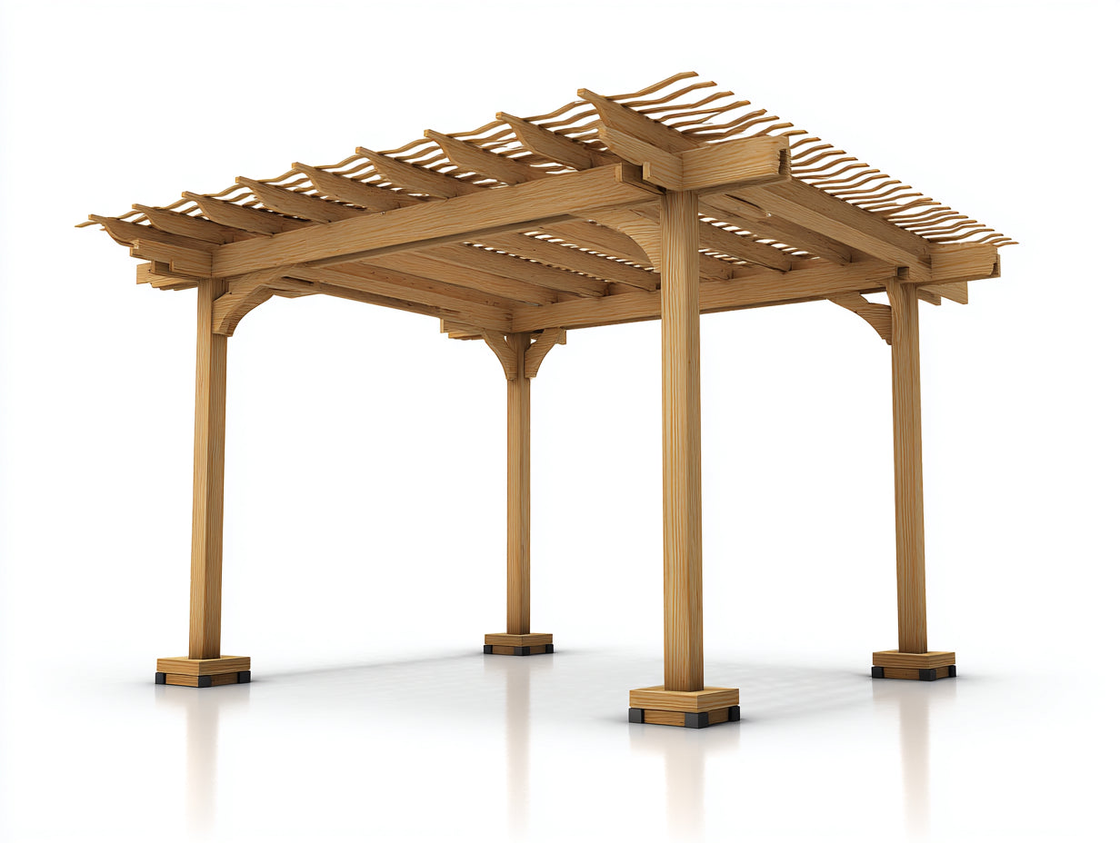 Pavillon Holzkonstruktion 360x300x250 cm - Natur-Schwarz - für Garten und Terrasse mit offenem Lamellendach