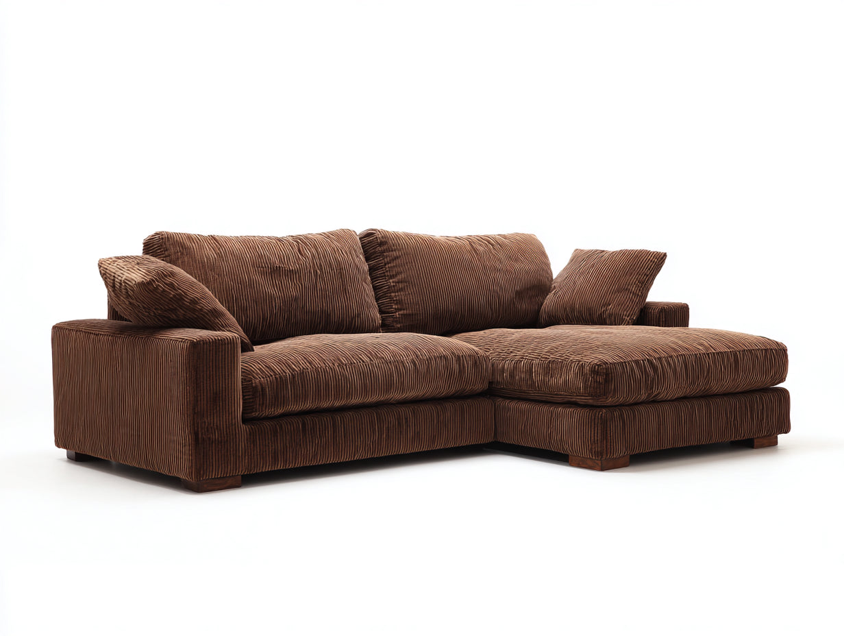 Ecksofa Cordstoff 285x170x72 cm - Braun - gepolstertes Loungesofa für Wohnzimmer