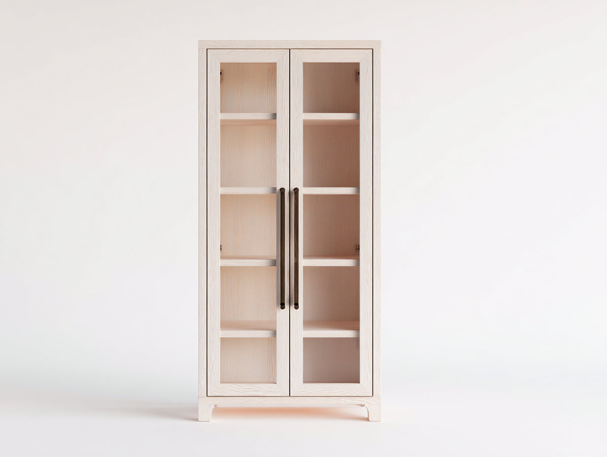 Vitrinen Holzwerkstoff Glas 90x40x150 cm - Weiß und Naturholz - 2 Glastüren mit Regalböden